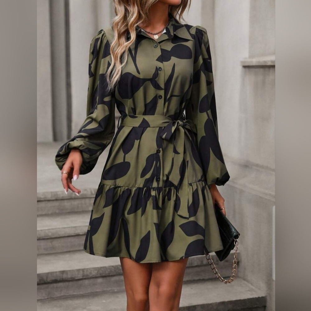 Shein Green Leaf Pattern Dress